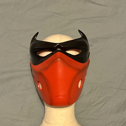 Red black hood half - half, face
